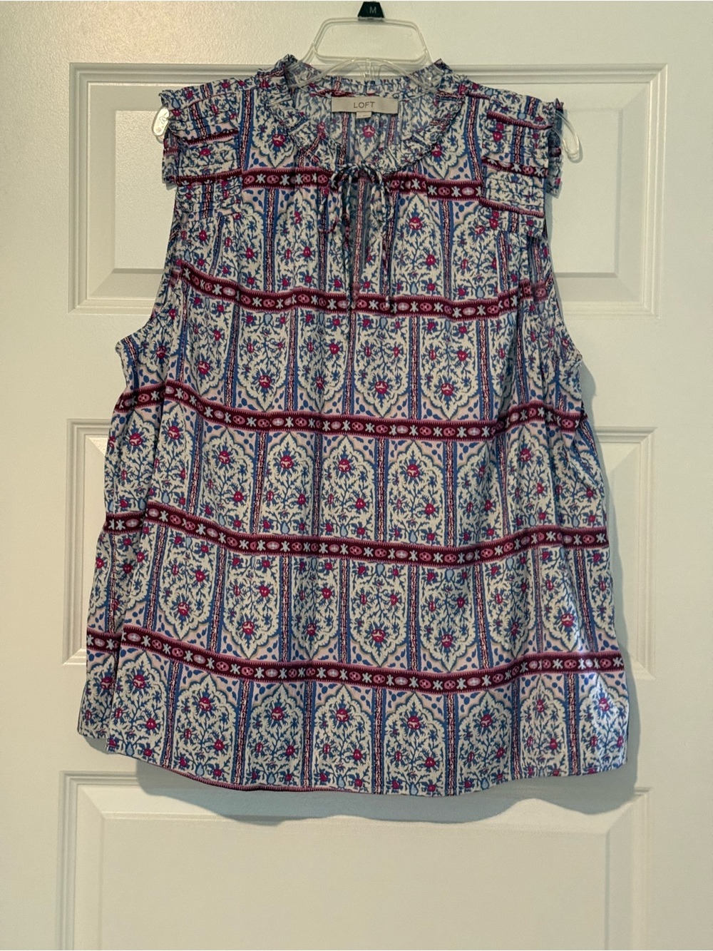 LOFT Floral Print Sleeveless Peasant Blouse in White, Blue, Pink